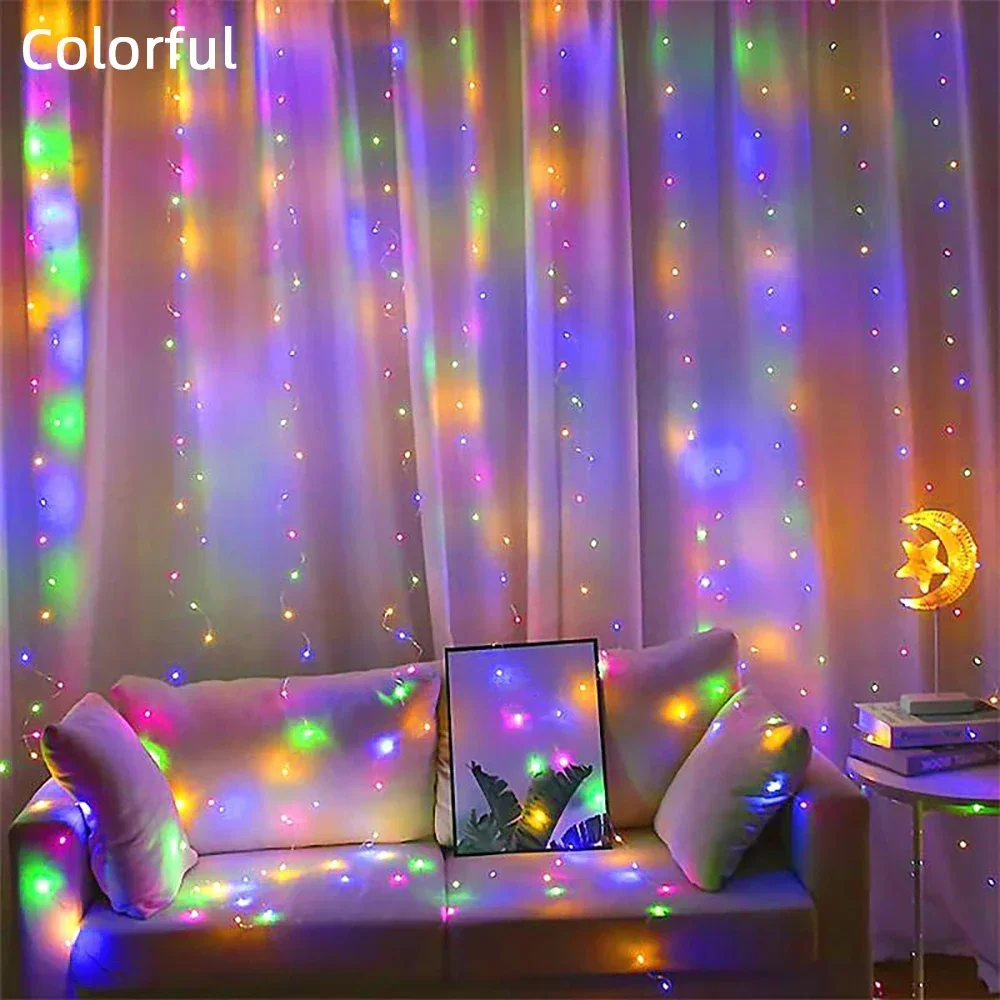 Christmas Holiday LED Decoration Lights, Fairy Bedroom String Garland, Iluminação remota, Luzes de cortina com controle remoto