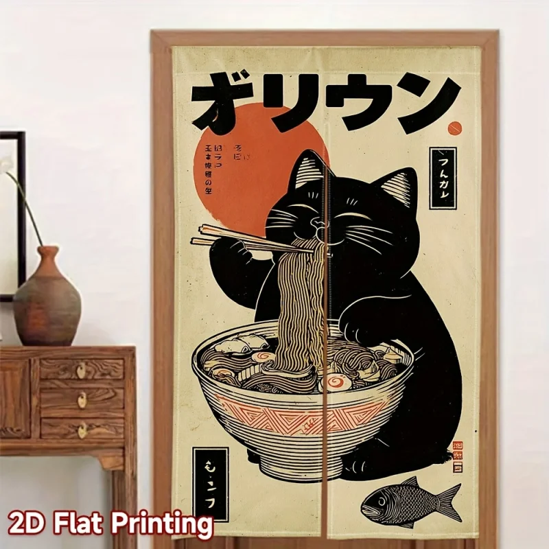 VIKAMA Japanese And Chinese Animated Cat Curtains, Anime-Themed Half Curtains, Kitchen Linen Curtains, Home Decoration