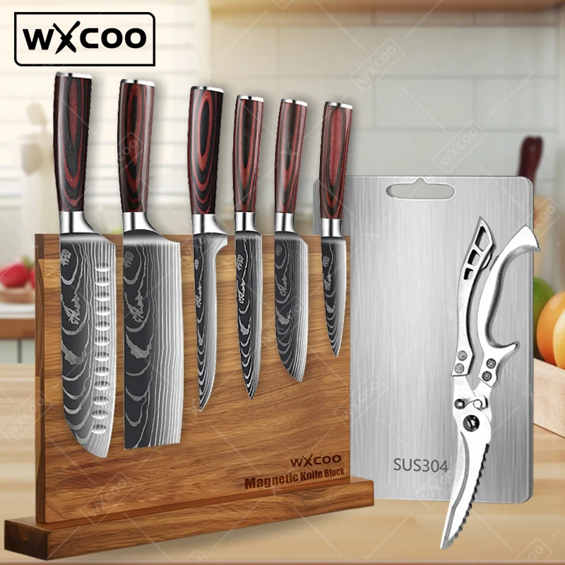

WXCOO Professional Kitchen Knives Japanese Santoku Cleaver Slicing Knife Stainless Steel Boning Knife Butcher Cleaver Knife