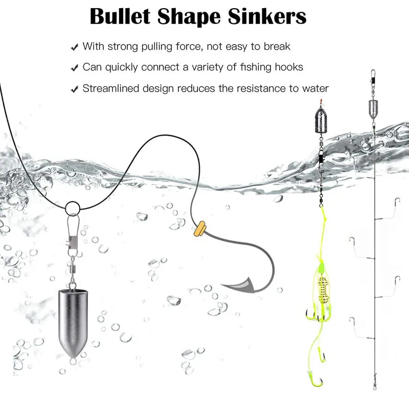 5-10PCS Fishing Weights Sinkers Trolling Fishing Weights w/Swivels Bullet Sinkers Fishing Weights for Saltwater Freshwater Fish view 3