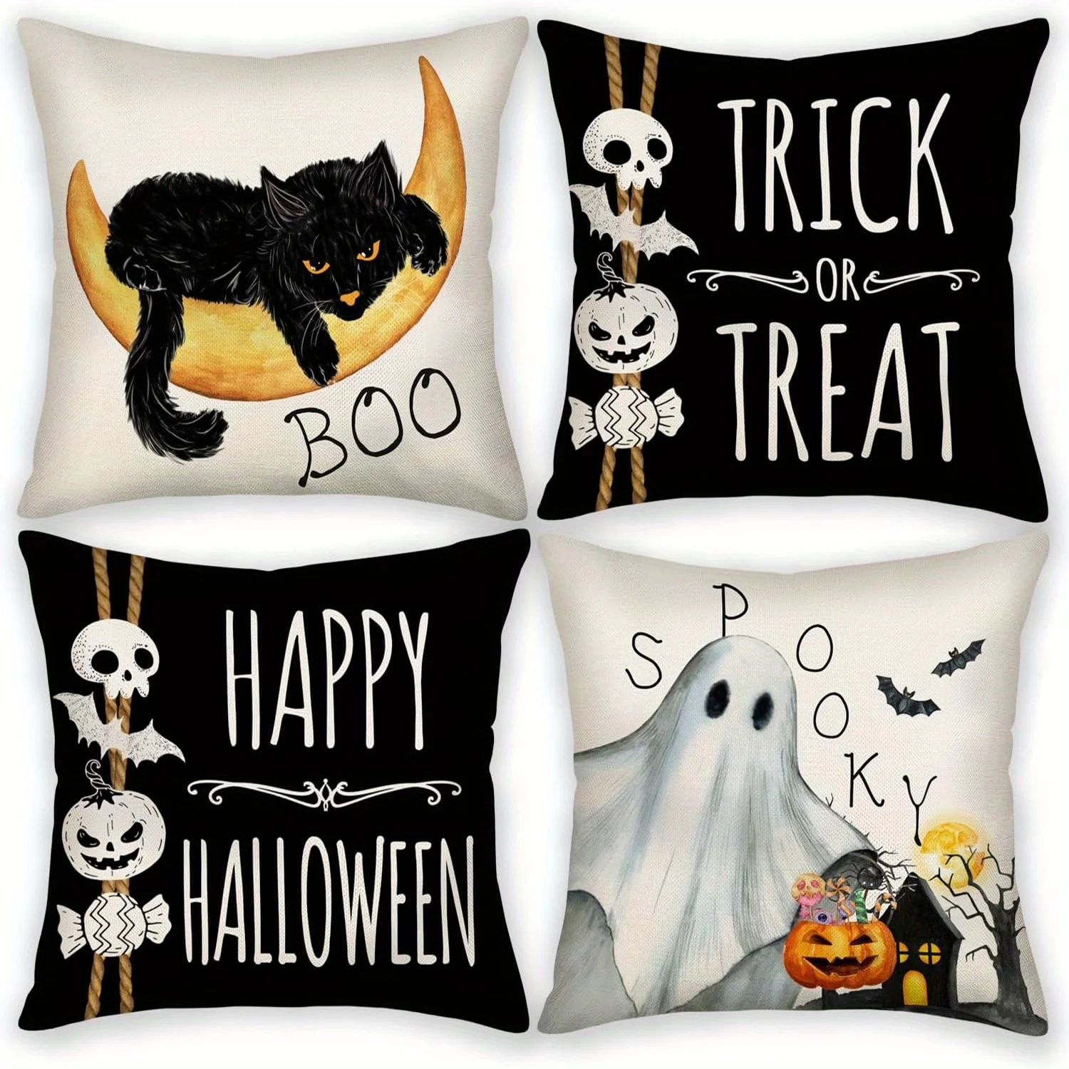 

Home Decor Halloween Themed Trick or Treat Pillow Covers Pattern Cushion Cover Suitable for Sofa Bedroom Car Pillow Cover