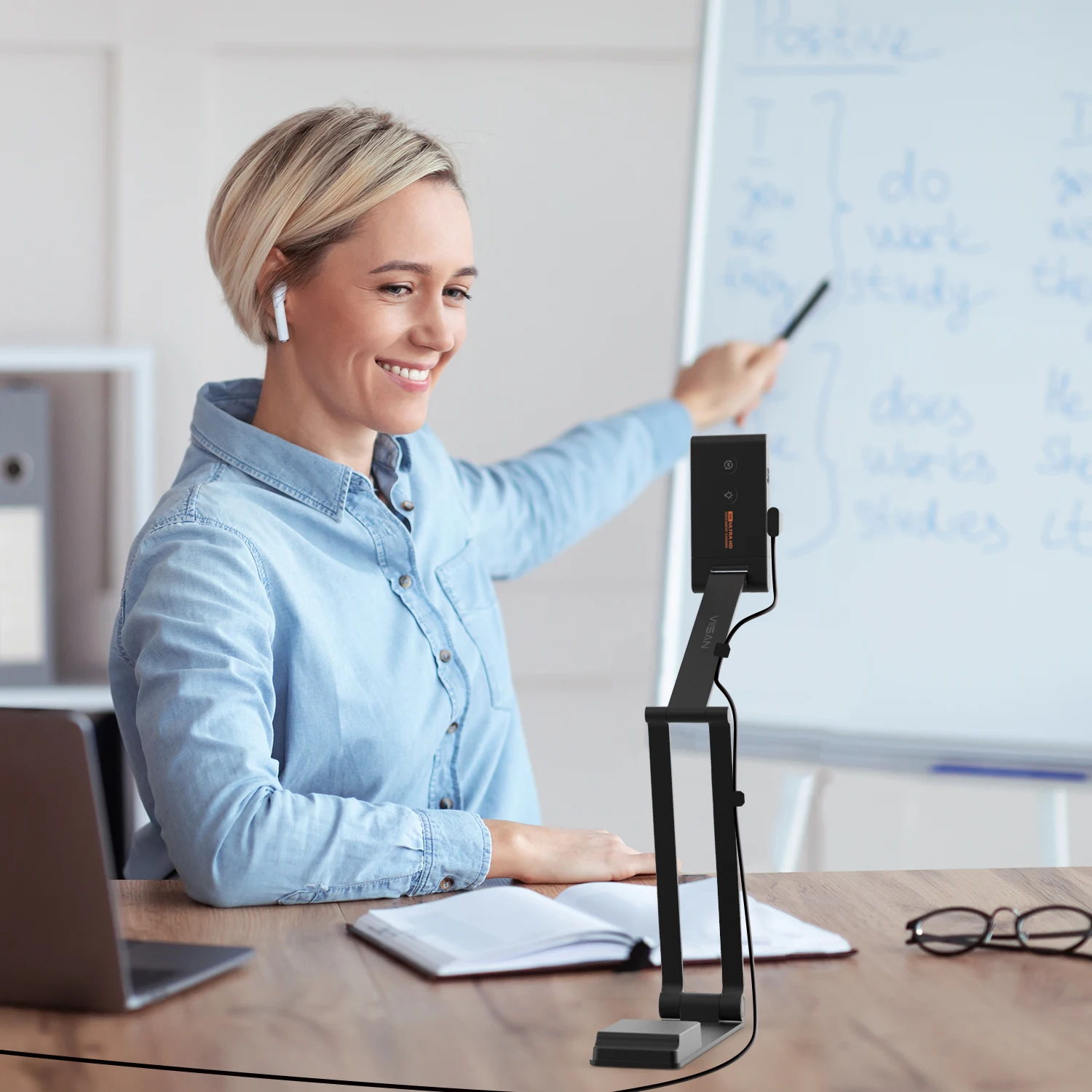 VIISAN VS13AI USB Document Camera with AI-Noise Reduction Mic — 13MP 4K Ultra HD A3-Size Capture, Dual-Mode Autofocus, LED Light