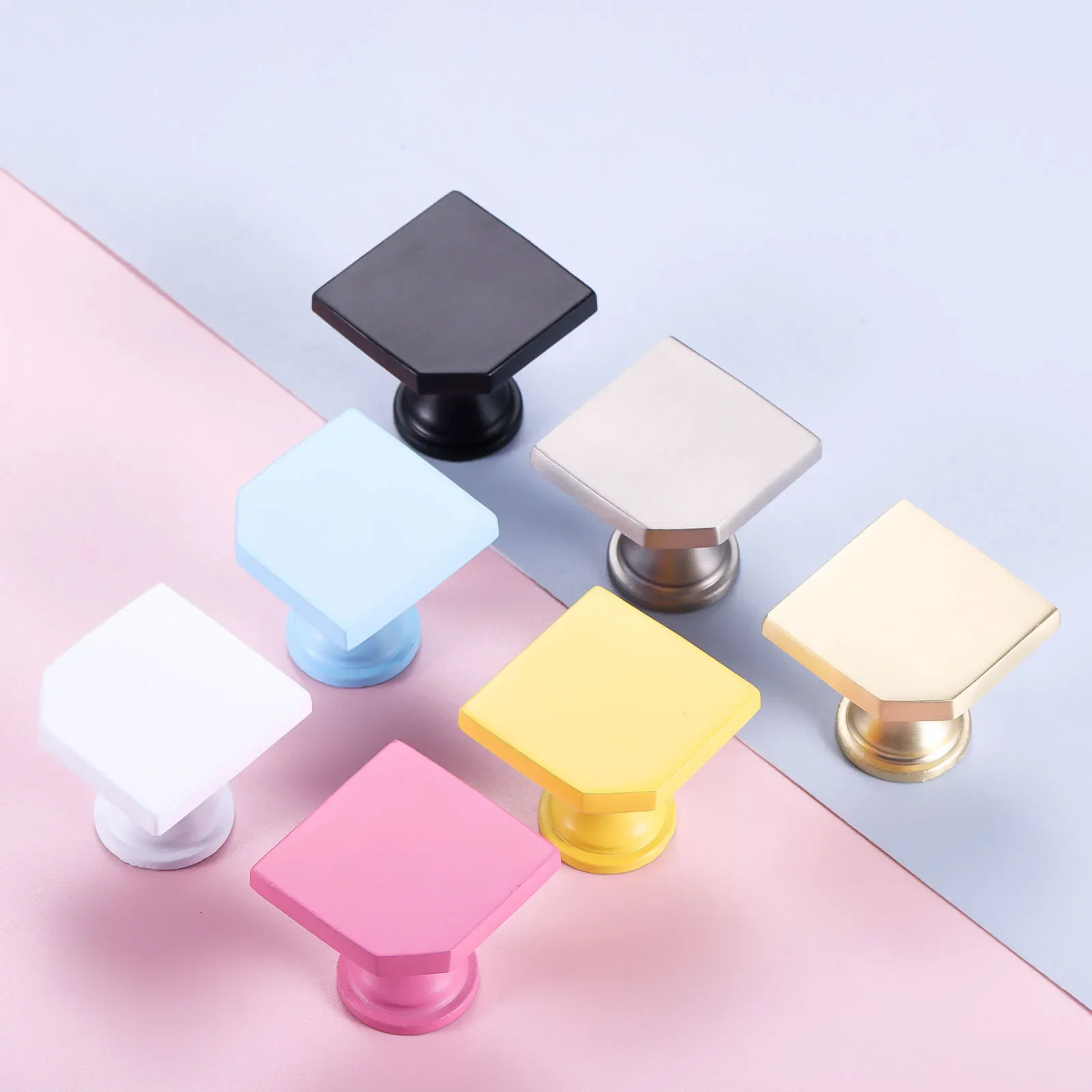 1Pc Macaron Circular Colored Drawer Handle Zinc Alloy Children's Furniture Knobs Pink Blue Yellow Black White With 1 Screw