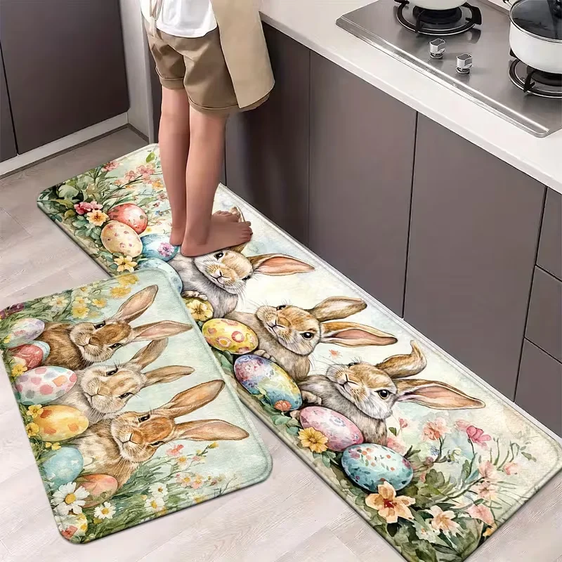 Osterhase und Eier, Küchenmatte, rutschfest, maschinenwaschbar, Strickteppiche, Matten für Zuhause, Büro, Waschbecken, Waschküche, Osterdekoration