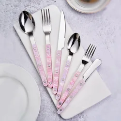 Mirror Face Spoon for Western Food, Pink Butter Knife, Fork Spoon, Meteor Colored Light Tableware, Luxury Cake Shovel, Rice