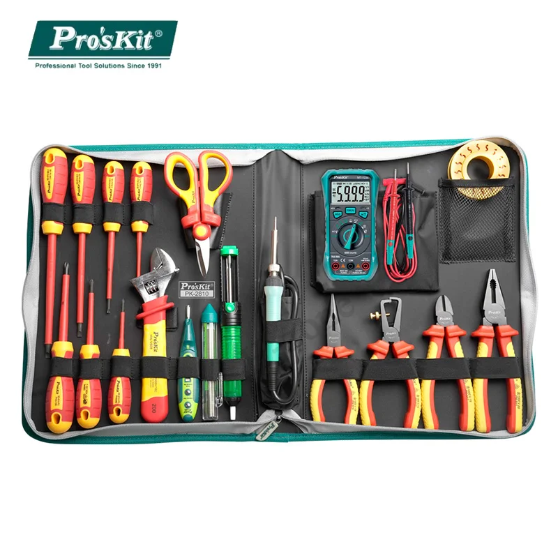 

Pro'sKit PK-2810H 1000V Insulation Tool Kit Screwdriver Pliers Scissors Wrench Electric Soldering Iron Multimeter Power Repair