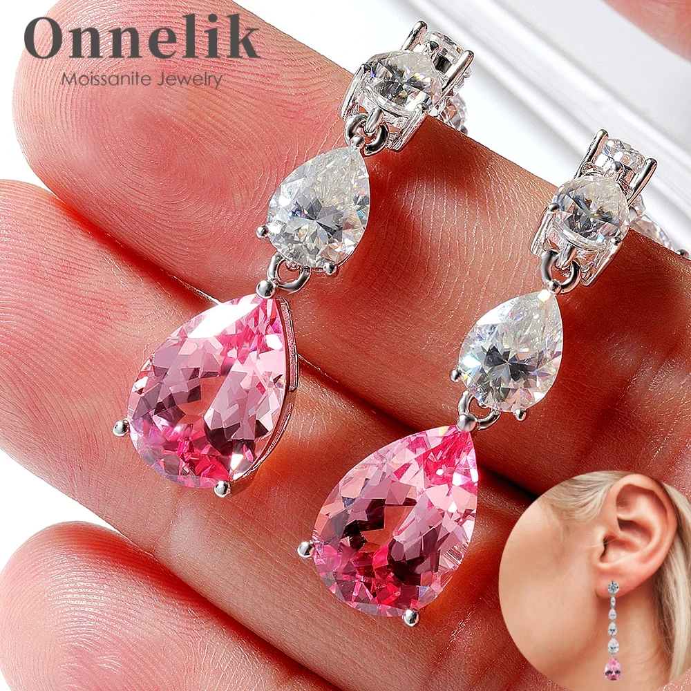 

Onnelik 16.98cttw Lab Grown Padparadscha Teardrop Cut Moissanite Stud Earrings S925 Sterling Silver Luxury Wedding Jewelry Gift