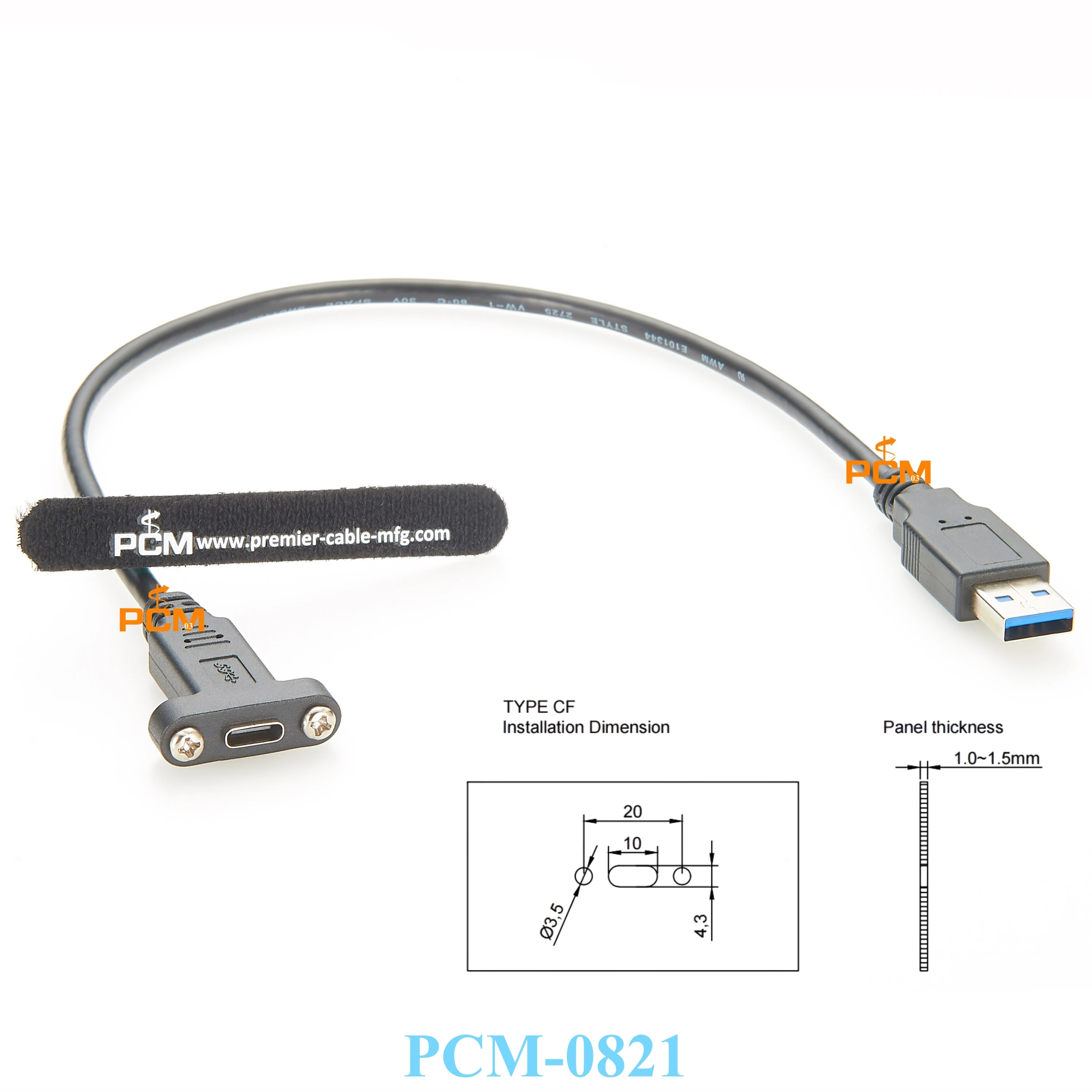 2 pcs USB 3.0 A to USB 3.1 Type-C Panel Mount Female to Male Cable 5Gbps Screw Lock Cable Charging Cord Data Cable USB Connector
