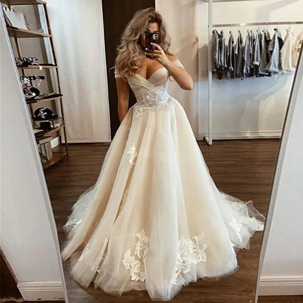 

Bohemian Wedding Dresses Sexy Off-Shoulder A-Line Tulle Lace Applique Elegant Bride Gowns 2024 Robe De Vestidos Novia