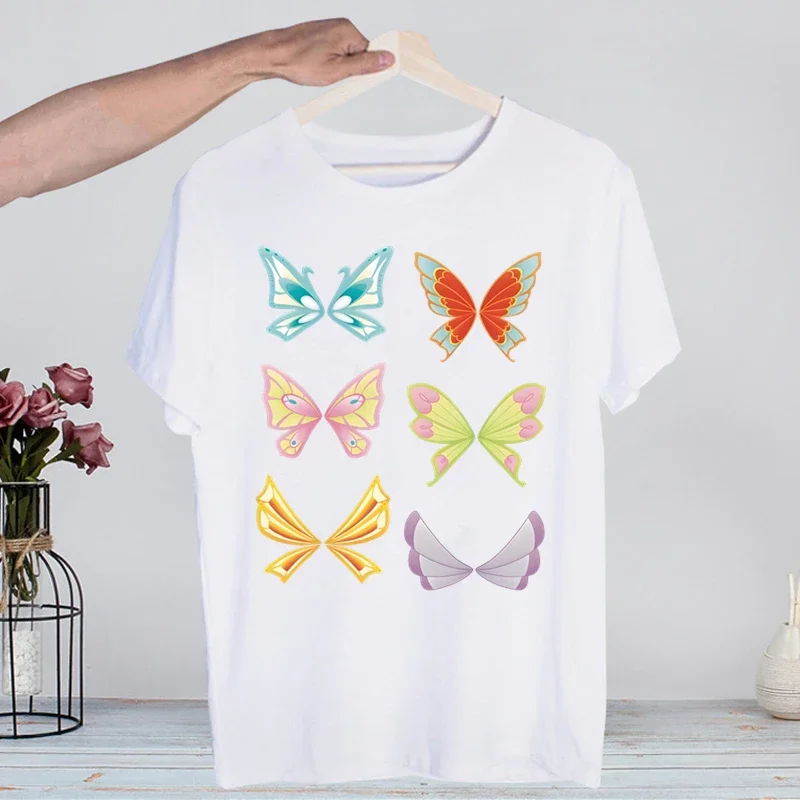 Winx Butterfly Fairy Hip Hop Streetwear Print T Shirt Harajuku TShirts Short Sleeve Fashion Casual T-Shirt Tops Tees