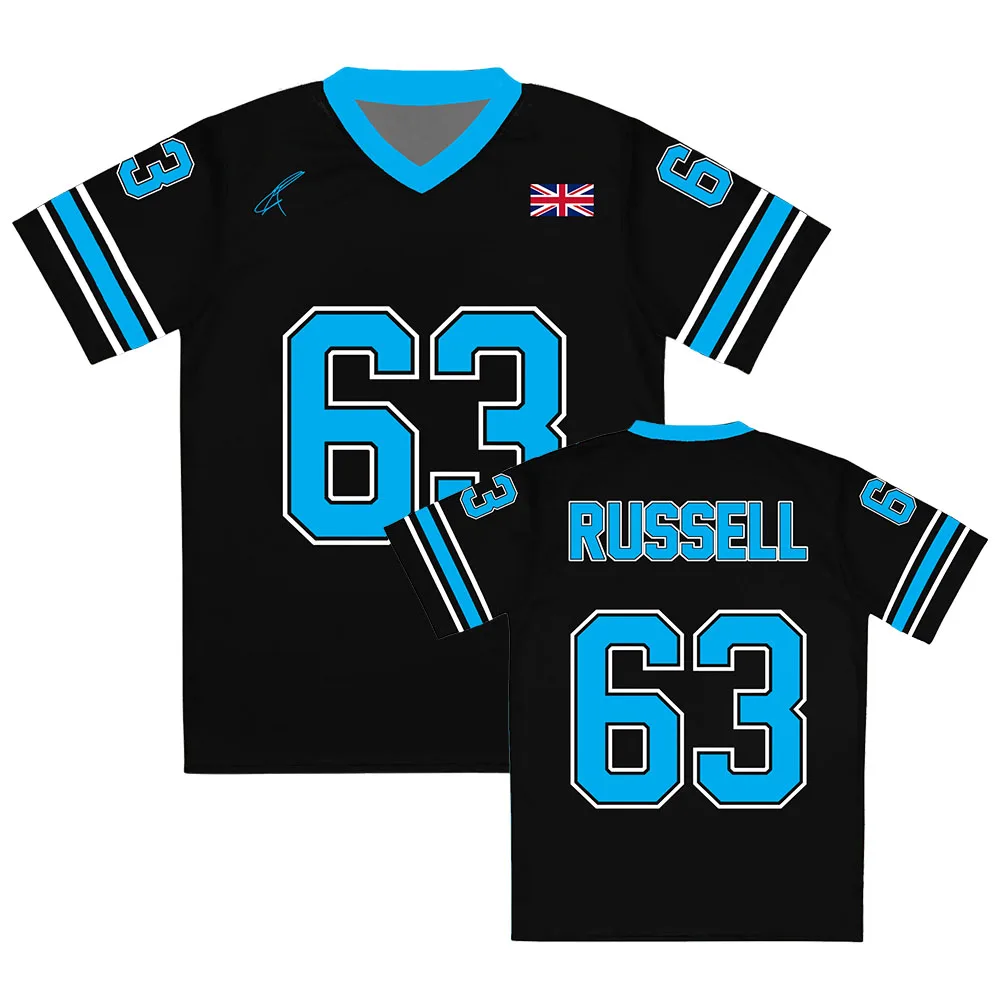 Camiseta con diseño gráfico del piloto GEORGE No.63 RUSSELL, camiseta unisex de estilo urbano con cuello en V y estampado 3D para hombre