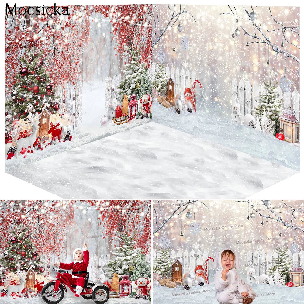 Christmas Decoration Backdrop Snow Scene Fireplace Xmas Room Portrait Background for Photography Winter 3D Toy Store Gifts Shoot