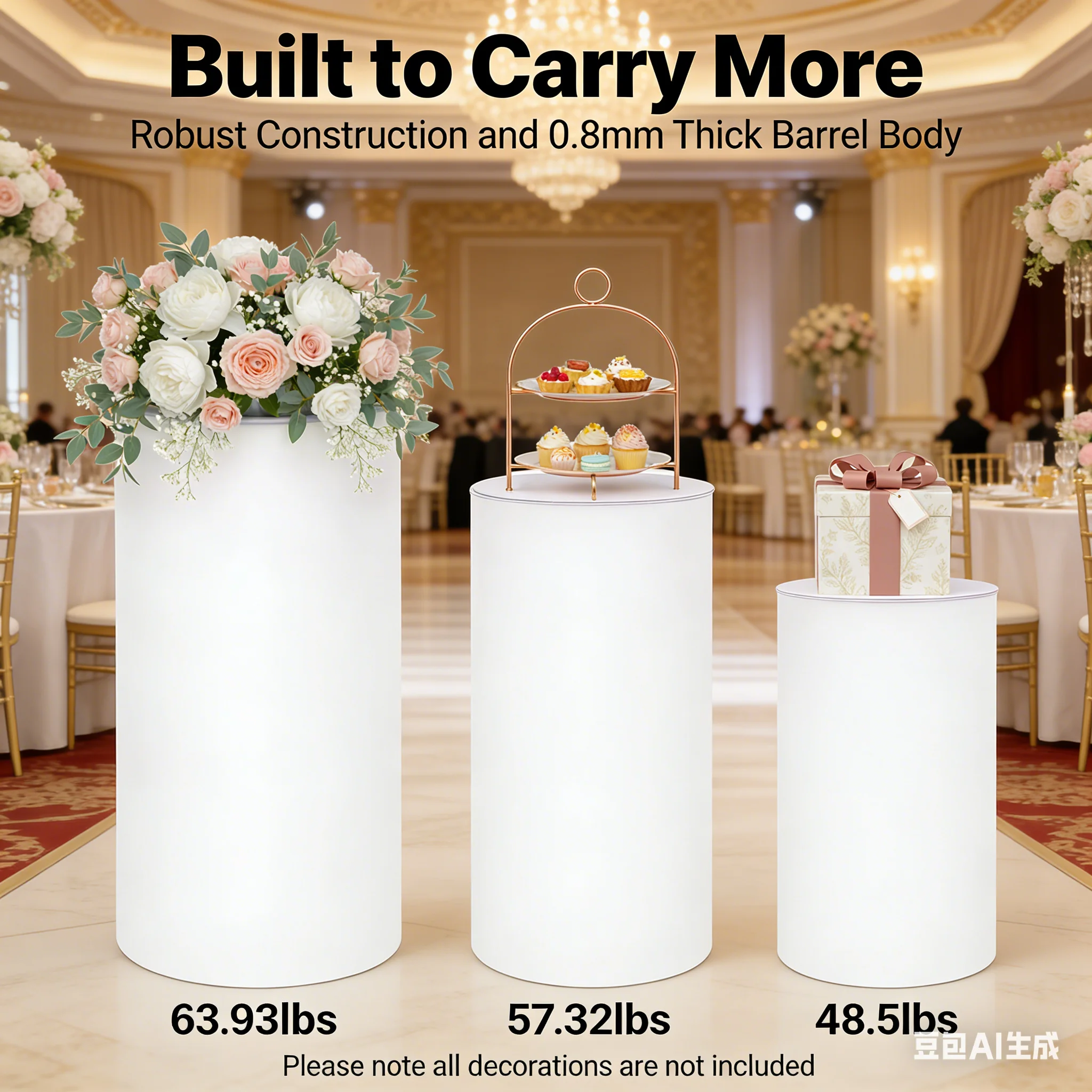 

Белые цилиндрические подставки для свадебного торта, 3 шт., большие 35,4'', средние 29,5'', малые 23,6''.