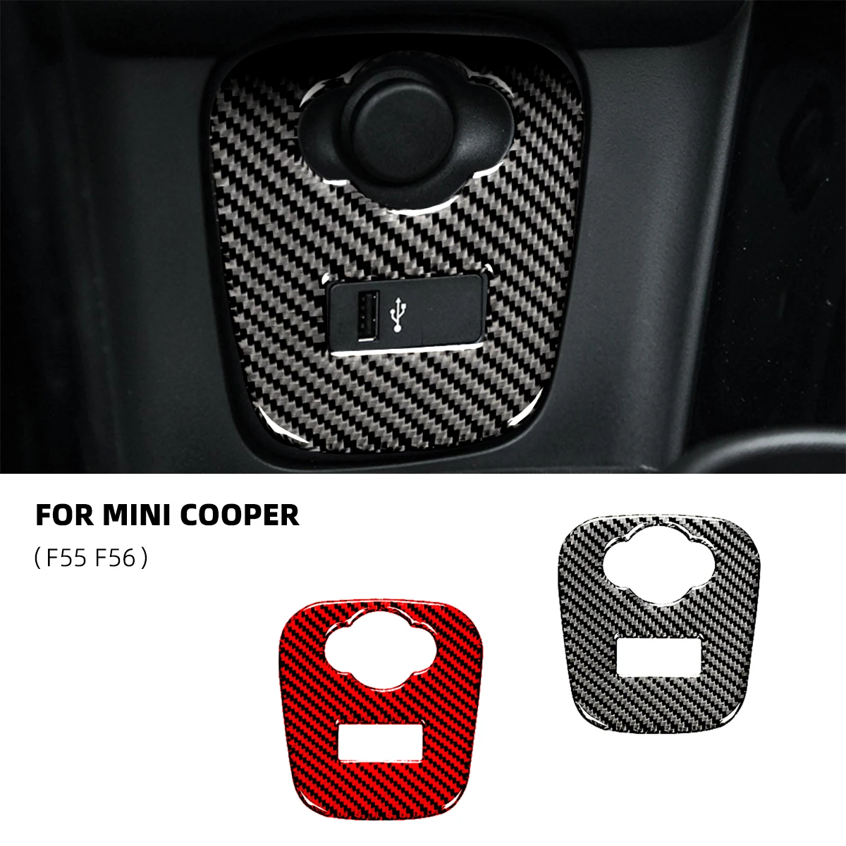 

For Mini Cooper Mini F56 F55 Carbon Fiber Interior Cigarette Lighter USB AUX Panel 미니쿠퍼 F56 Console Sticker Car Accessories Auto