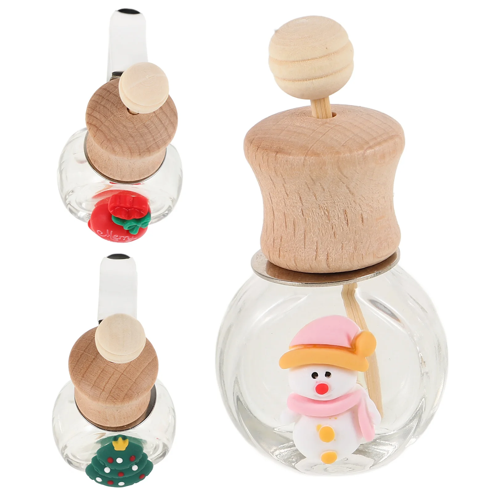

3 Pcs Christmas Car Perfume Bottle Empty Glass Aromatherapy naments Wood Vent Clip Diffuser Air Freshener Holiday Gifts Car