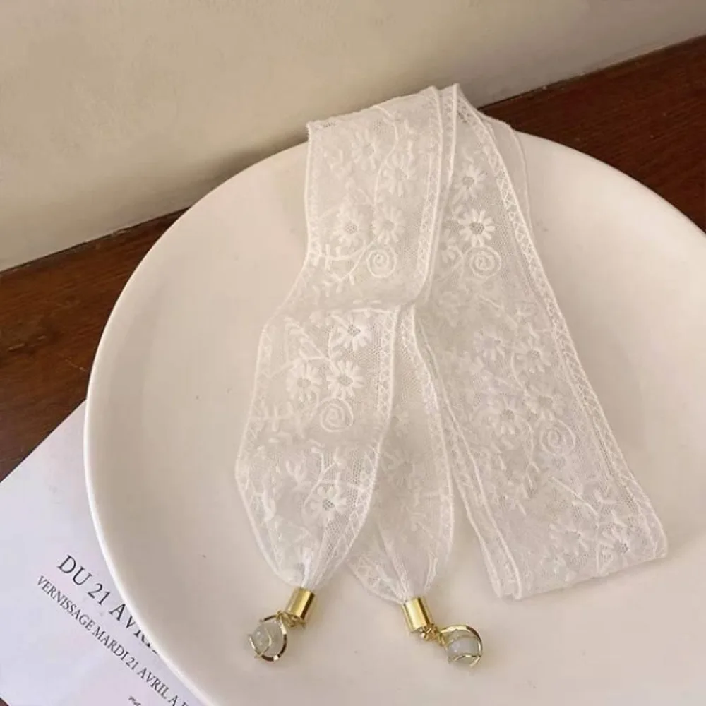 

Flower Lace Ribbon Hair Scarf Transparent Dressing Decoration Braids Headband Hair Accessories Korean Style Long Neck Scarves