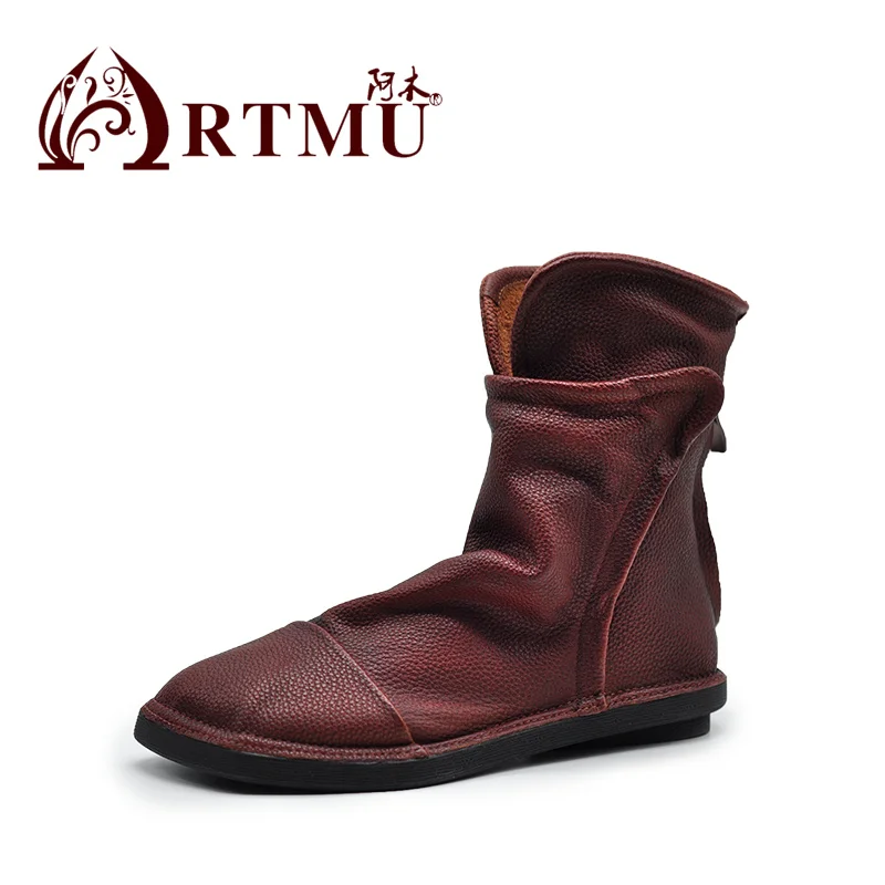 Artmu Original Genuine Leather Ankle Boots Flats Shoes For Women Zippers Soft Soles Casual Shoes Ladies Platform Boots Original