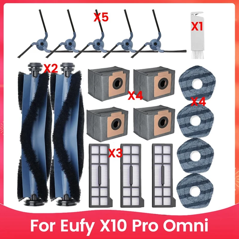 

19PCS Replacement Accessories For Eufy X10 Pro Omni Vacuum Cleaner Accessory Roller Side Brush Filter Mop Pads Dust Bags