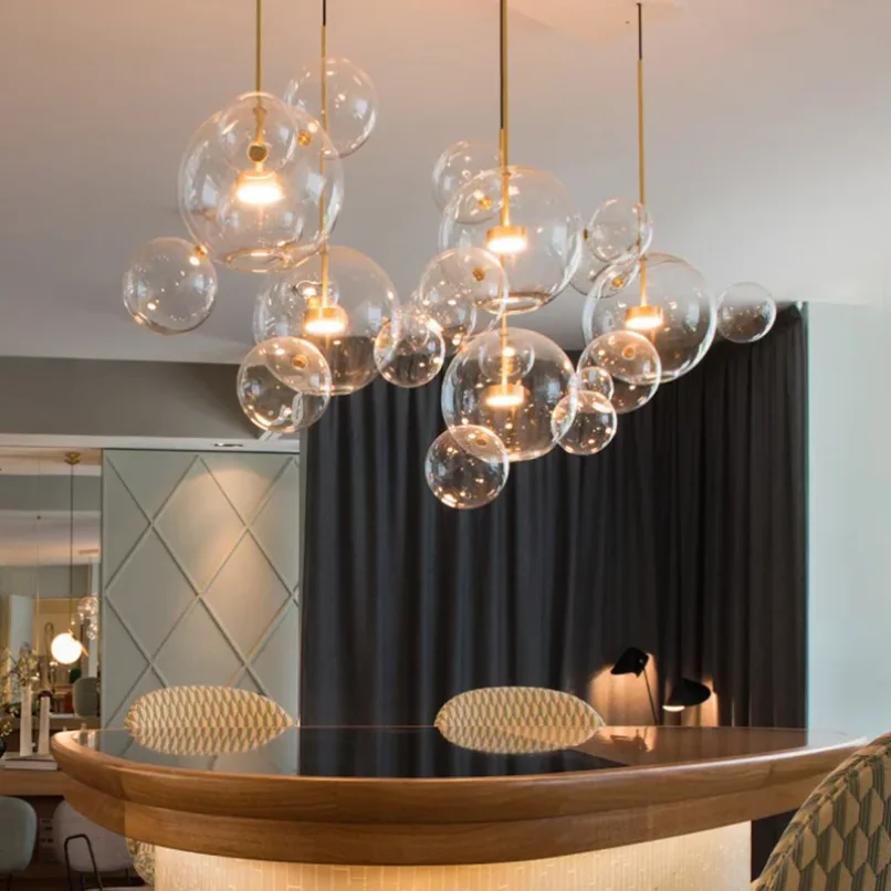 

Modern Led Glass Ball Pendant Lights for Kitchen Dining Room Living Room Shop Bubble Hanging Lamp Ceiling Chandeliers Mickey