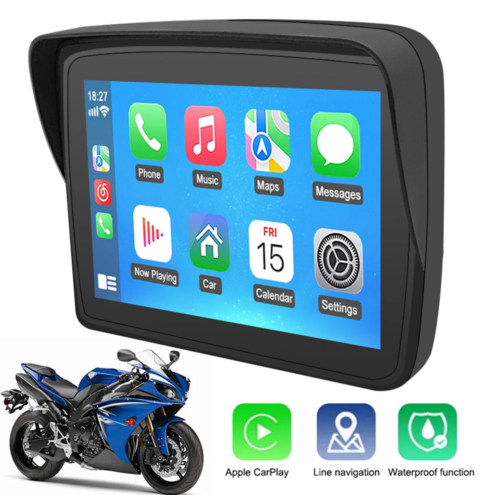 5 Inch Portable Motorcycle CarPlay IP67 Waterproof External Motorcycle Touch Screen Support CarPlay and Android Auto