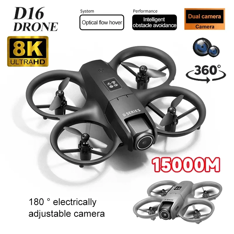 D16 Mini RC Drones with 180° Electric Adjustable 8K HD Camera WiFi Light Flow Intelligence Obstacle Avoidance Rc Quadcopter Toys