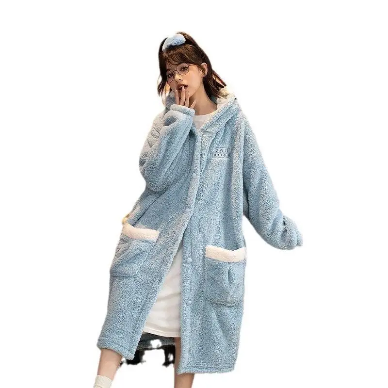 Conjunto de pijama feminino bonito com capuz aconchegante coral veludo outono inverno manter quente flanela robe grosso confortável pijamas roupas para casa