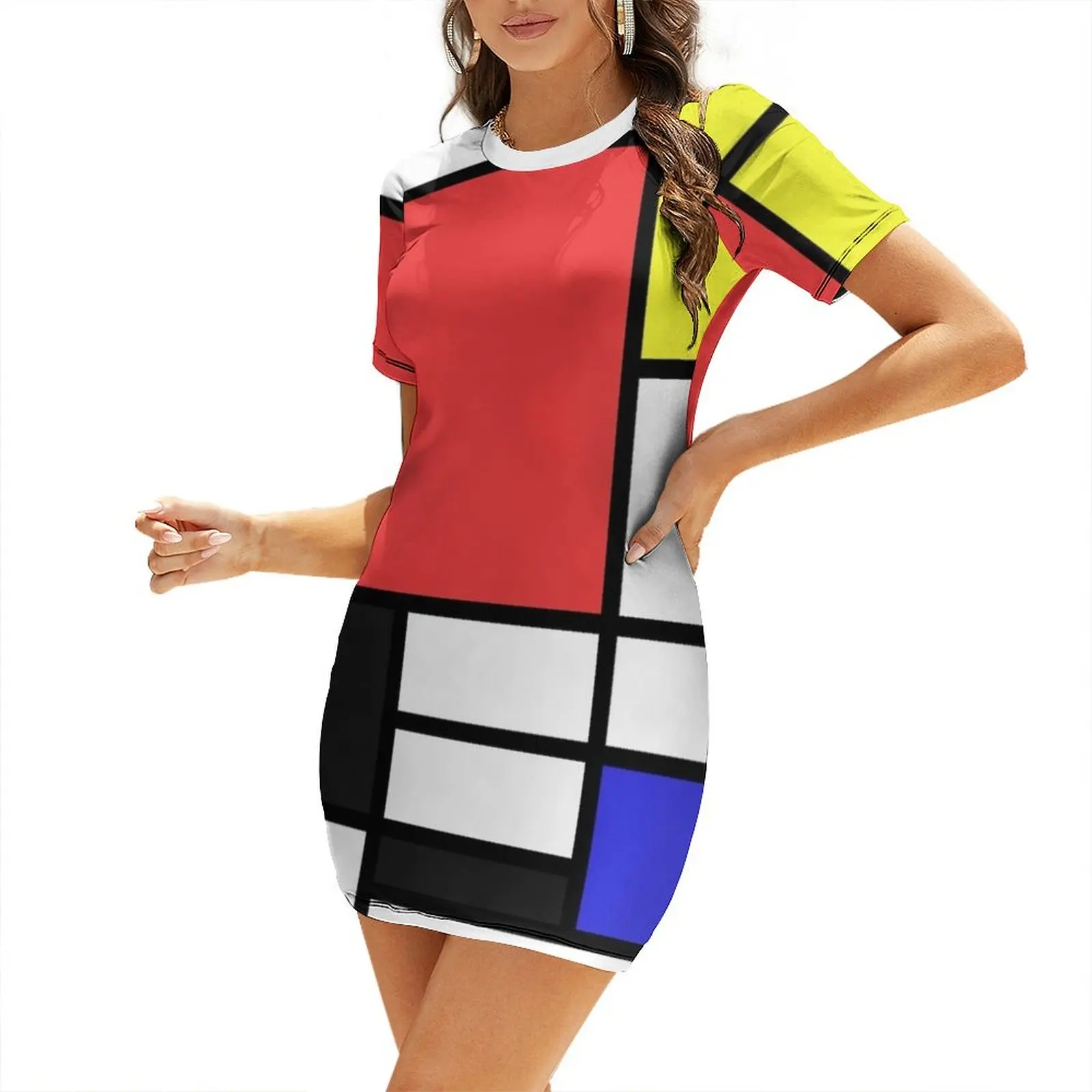 Mondrian Short Sleeved Dress evening dresses women elegant chic women dresses promotion Dress