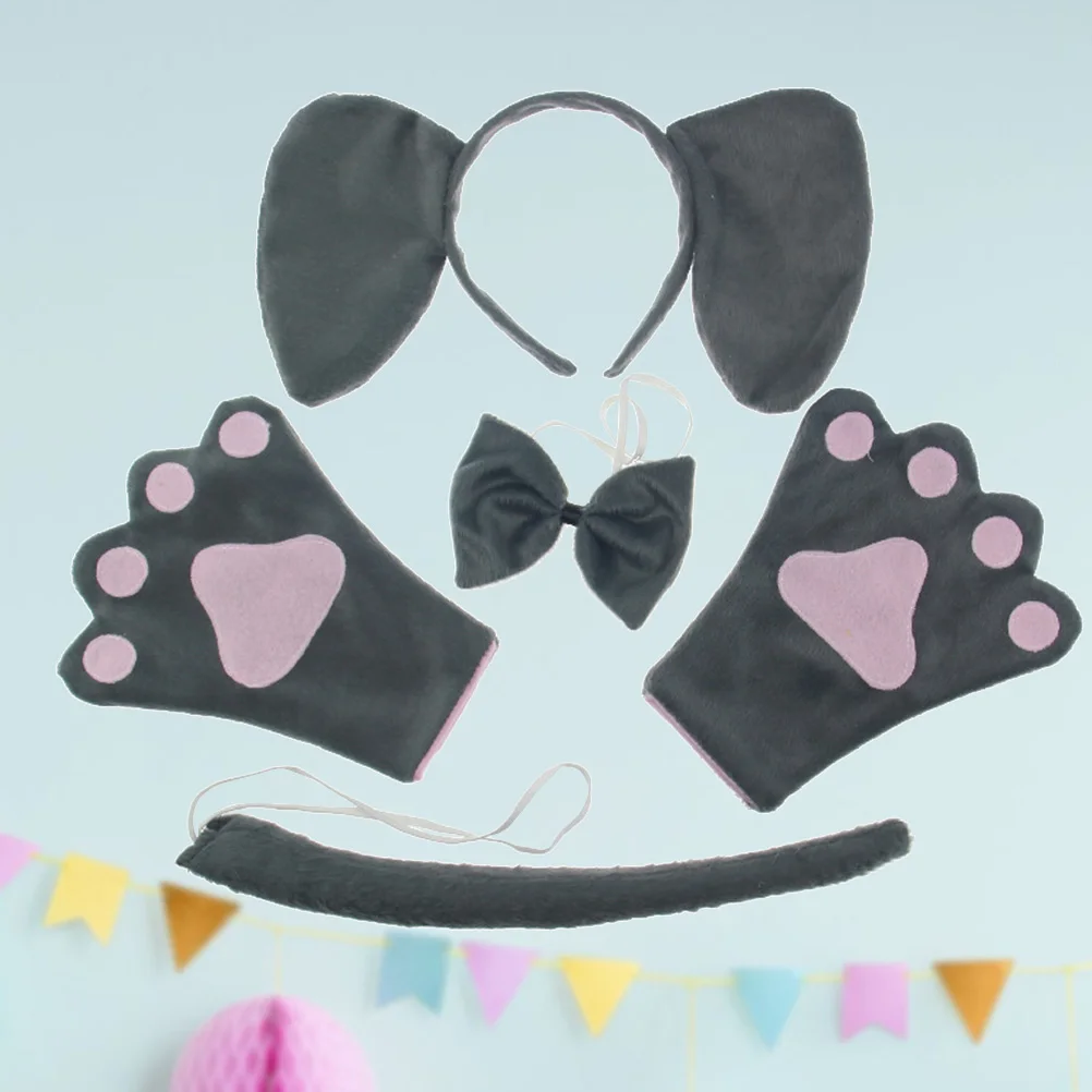 

4 PCS Cartoon Headdress Gray Costume Set Party Prom Halloween Accessories Masquerade