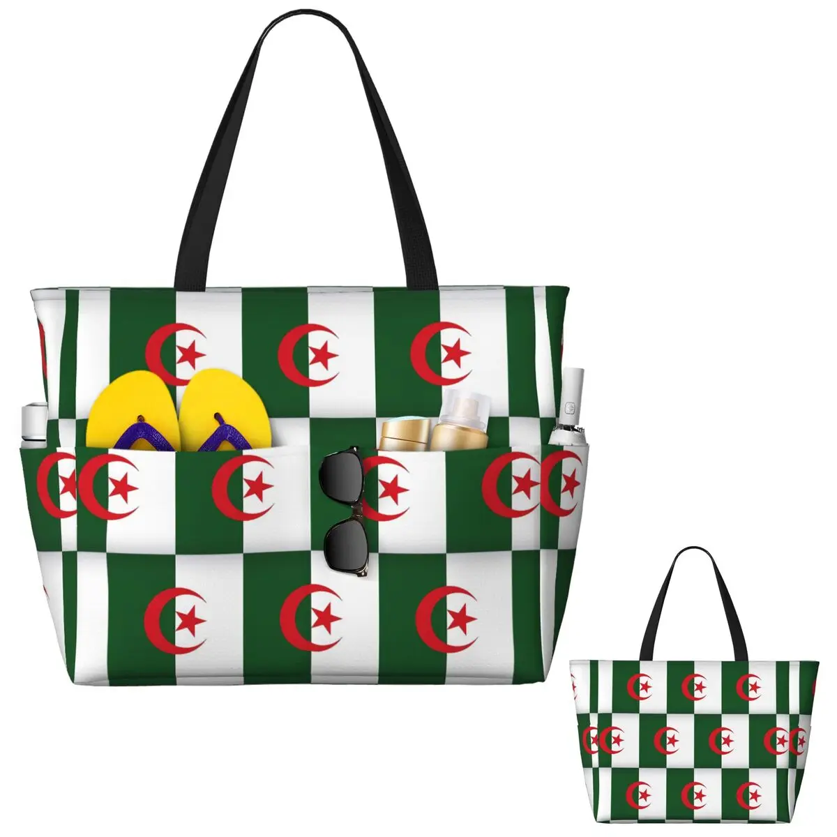 Algeria Official Flag Of Algeria Beach Tote Bag Sport Gym Yoga Duffle Large Tote Bag Women Travel Bag Fitness bag