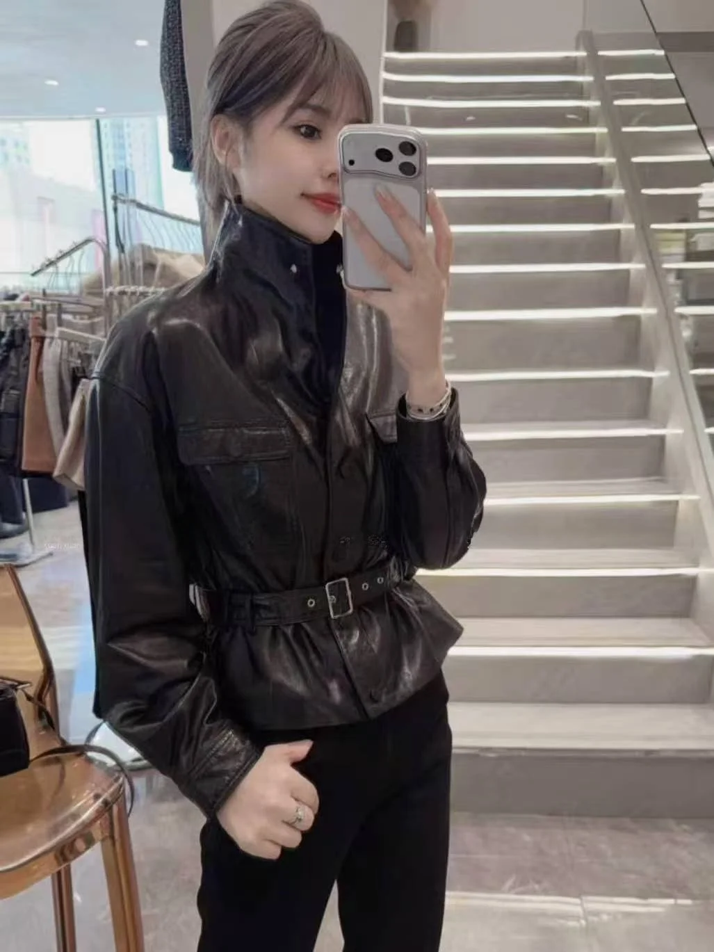 

Ning 2026 New Sle Women's Leather Jaet Genuine eepskin Long Sve Zipper Closure Slim Fit Luxury Feel Coat
