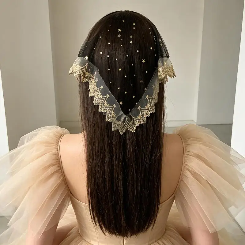 Französischer Spitzen-Dreieckstüll-Kopfschutz im ländlichen Stil, weiches Haarband, Haaraccessoire für Frauen – Detail 1