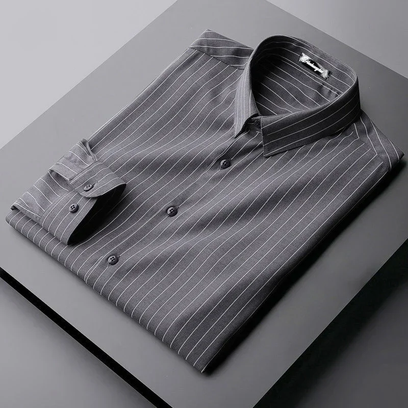 

Fashion Men Solid Business Casual Smooth Shirt Streetwear Spring Autumn Slim Work Wear Men Clothing Formal Long Sleeve Tops 2023