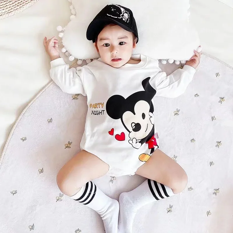 Spring Newborn Baby Boy Romper Cartoon Mickey StellaLou Pooh Print Infant Girl Jumpsuit Cotton Bodysuit Kid Outfit Clothes 0-36M