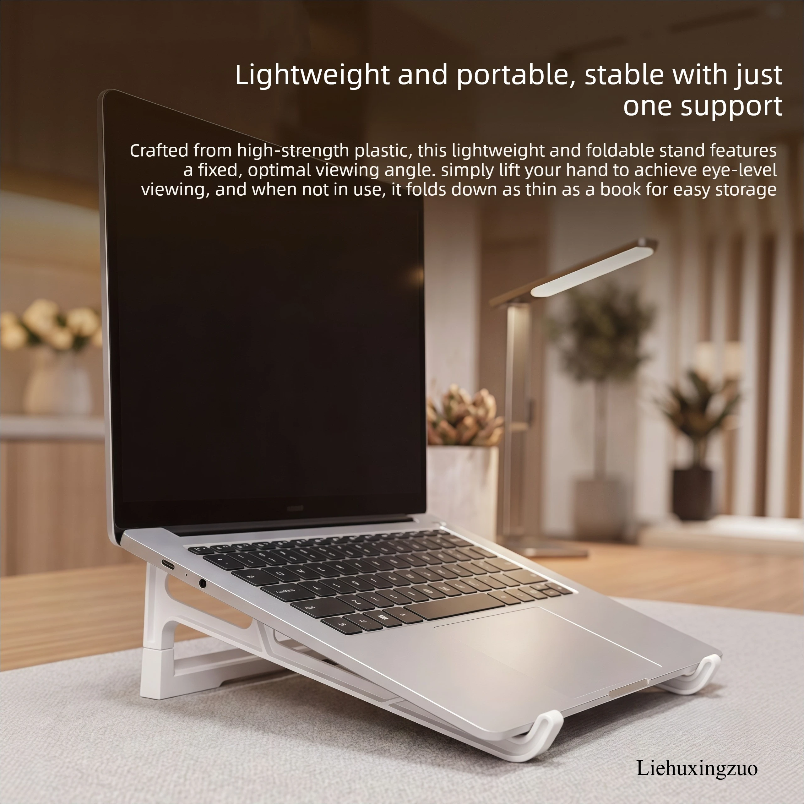 Portable Foldable Laptop Stand, Ergonomic Height Riser with Fixed Golden Angle & Hollow Heat Dissipation, Stable Triangle Plasti