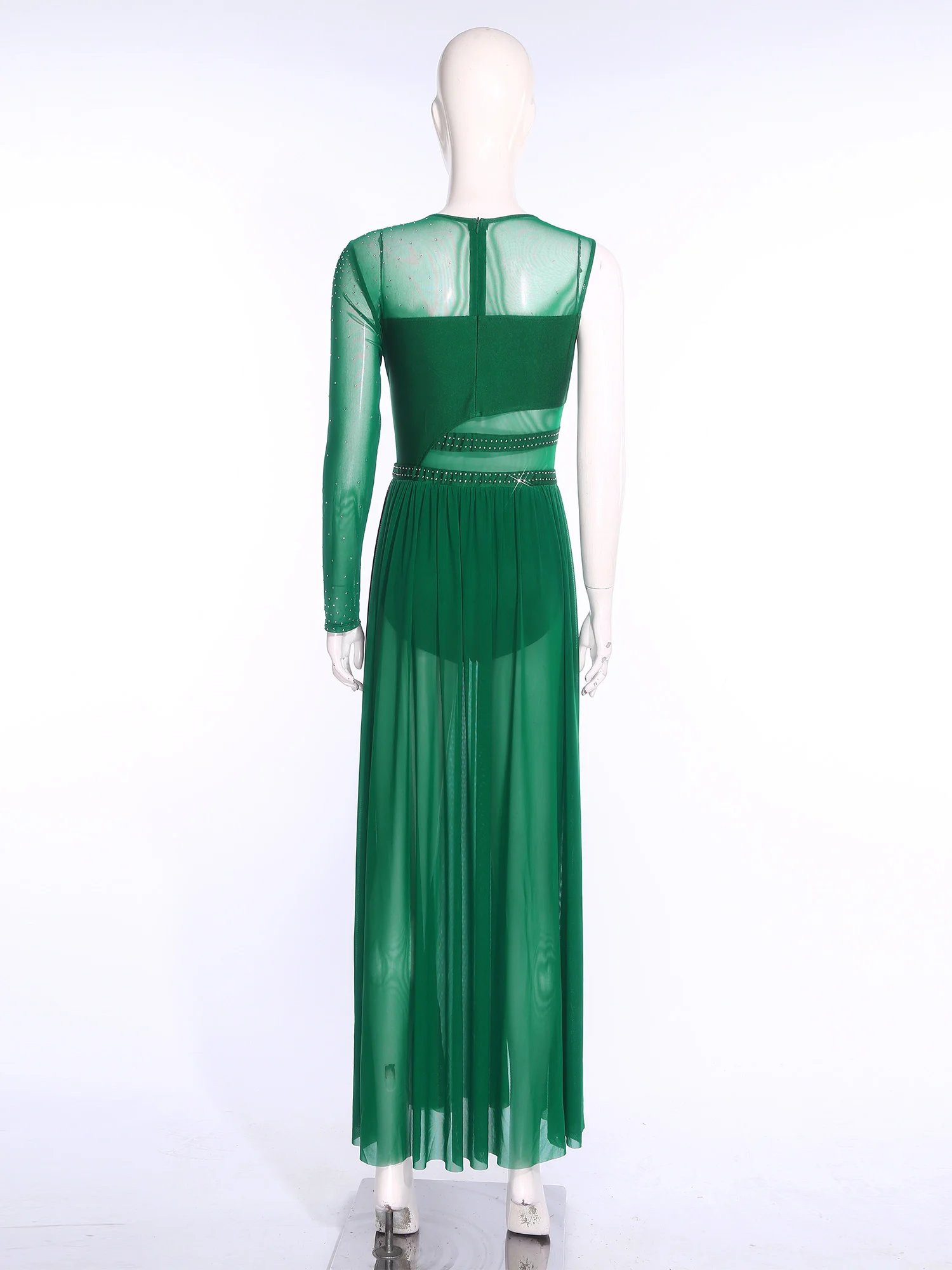 ชุดบัลเล่ต์ผู้หญิง ลีริคอล คอนเทมโพรารี สำหรับการแสดง ประดับคริสตัลระยิบระยับ ผ่าข้าง ผ้าตาข่ายบางเบา ชุดเต้นรำสมัยใหม่