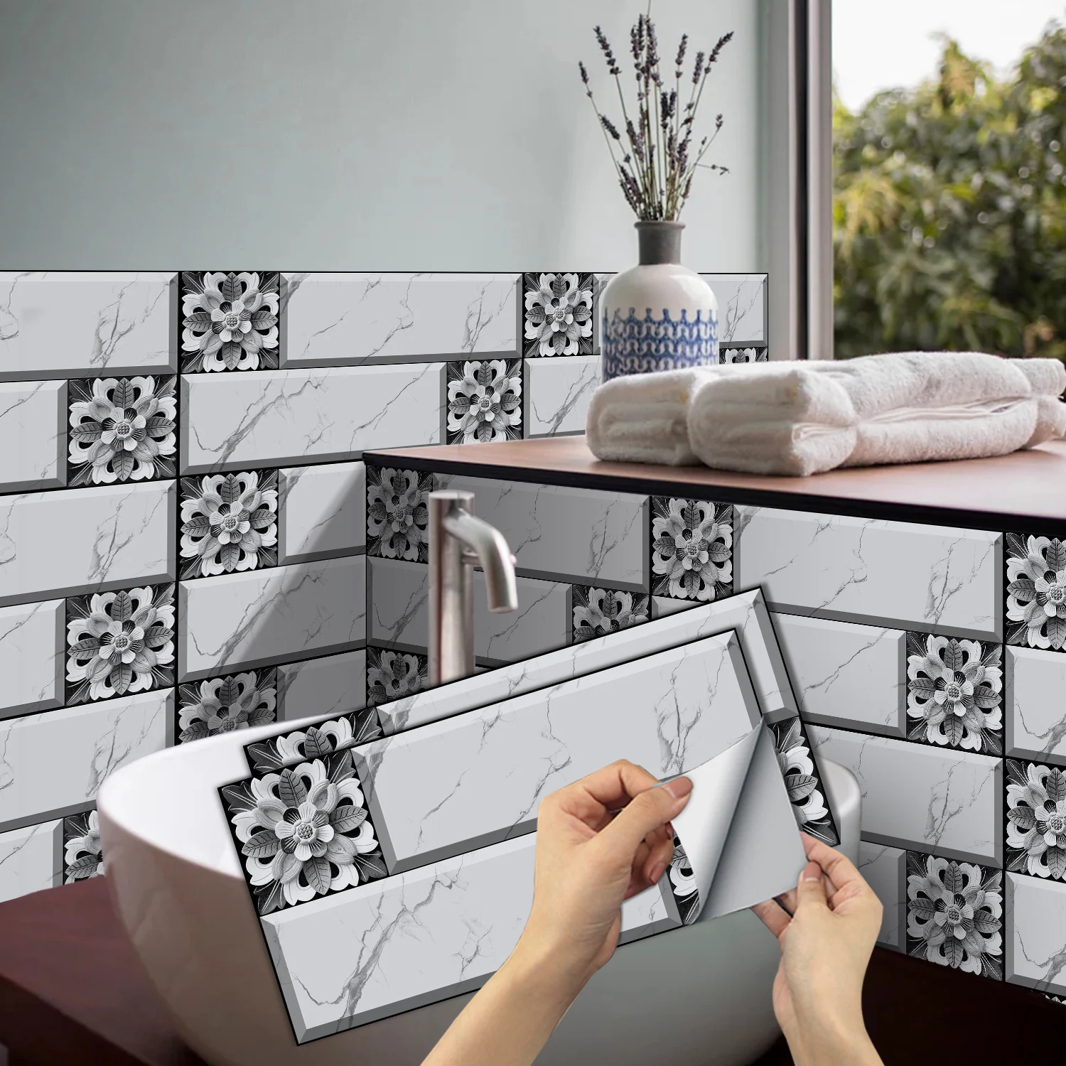 

Marble Peel and Stick Wall Tiles, Waterproof Self-Adhesive Backsplash for Kitchen Bathroom DIY Decor