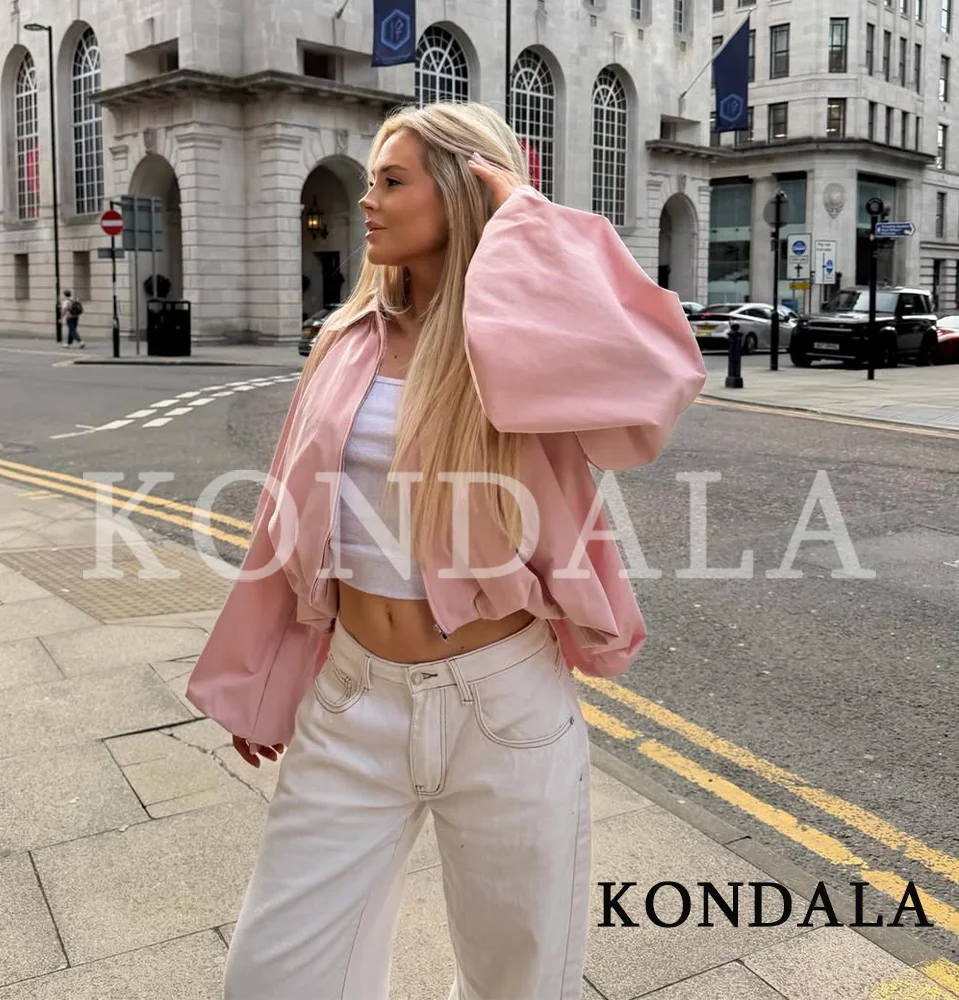 KONDALA Damen Rosa Ballon-Bomberjacke 2026 Frühling Sommer Neue Trends Streetwear Loose-Fit Jacken Niedliche Lässige Reißverschluss-Jacken