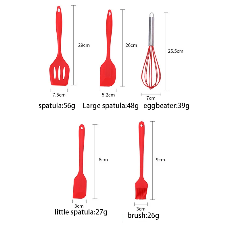 5Pcs Silicone Cooking Utensils Set Non-Stick Silicone Cake Spatula Cooking Shovel Whisk Oil Brush Flexible Kitchen Utensils Sets