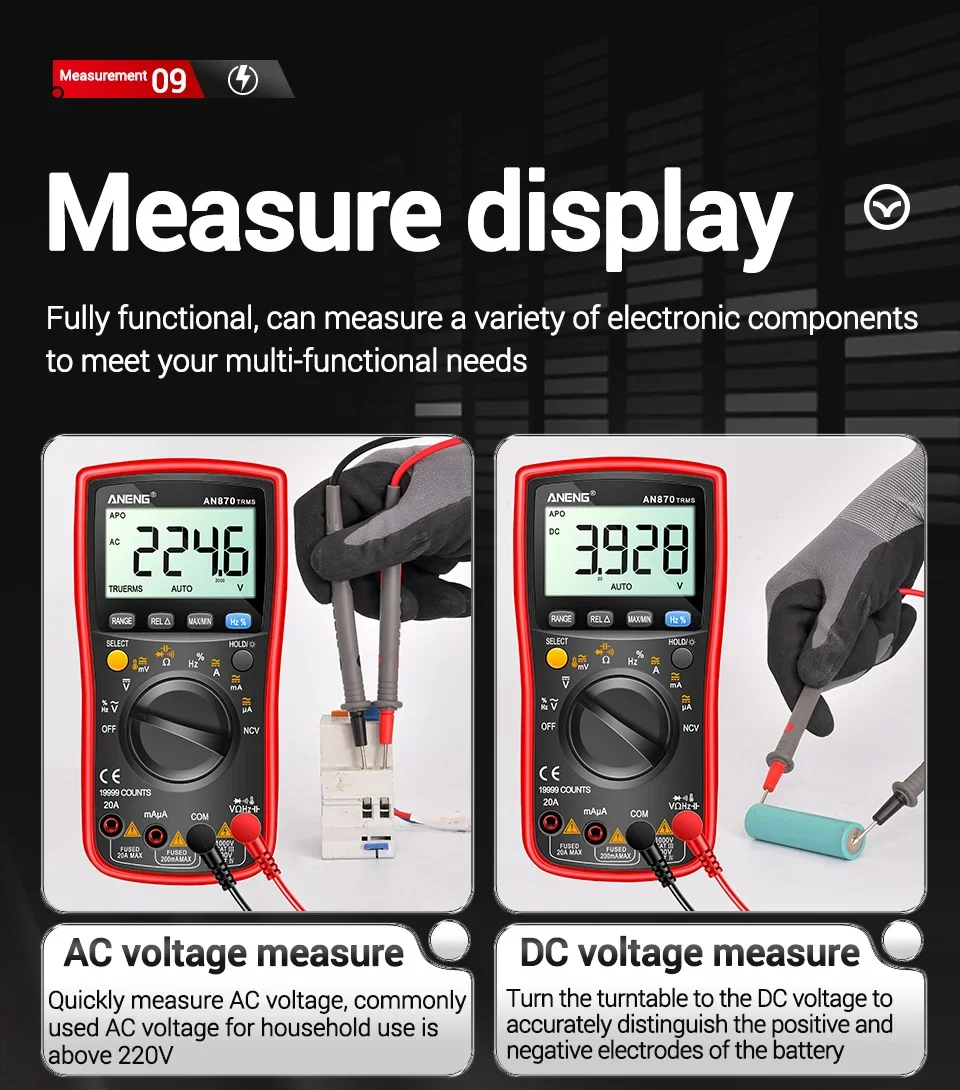 ANENG AN870 Smart Multimeter Digital Profesional 19999 Zählt AC Spannung Tester Strom NCV Kapazität Widerstand Ohm Test Tool – Detail 23
