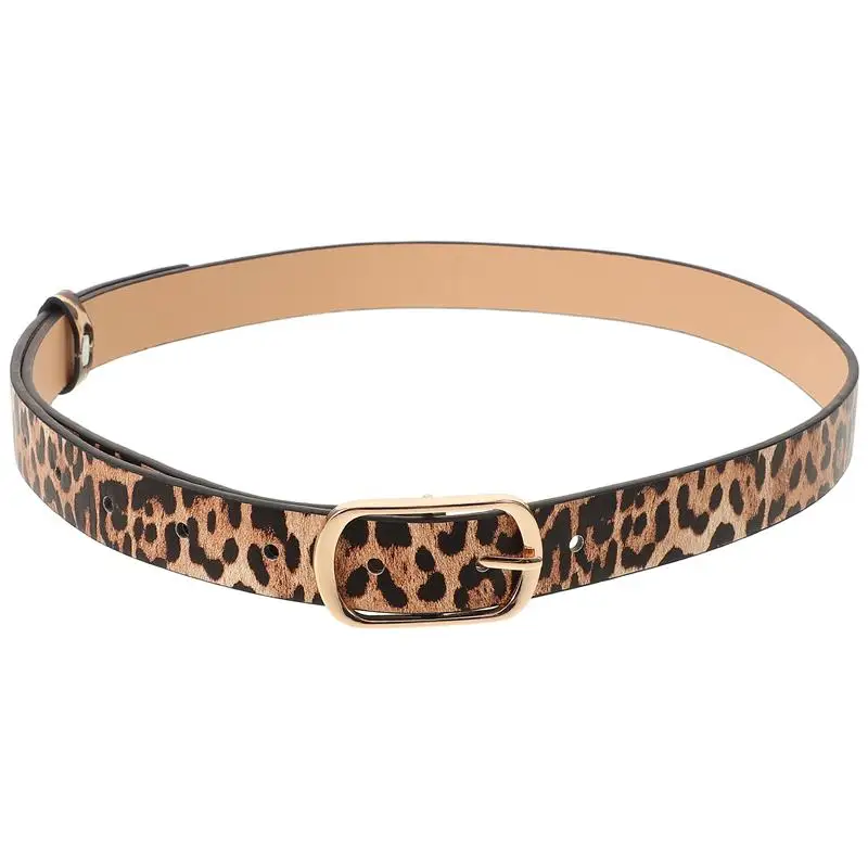 1pc Retro Female Leopard Belt Women Luxury Belt Thin Pigskin Waist Belt Metal Buckle Casual Cowgirl Belt 107x3cm