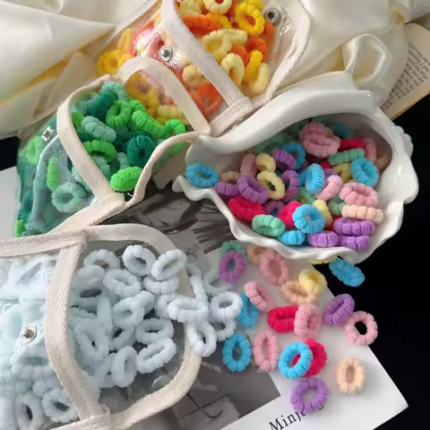 50/100Pcs Cute Children Solid Grid Wave Elastic Hair Bands Baby Girls Scrunchie Rubber Bands Sweet Kids Hair Accessories