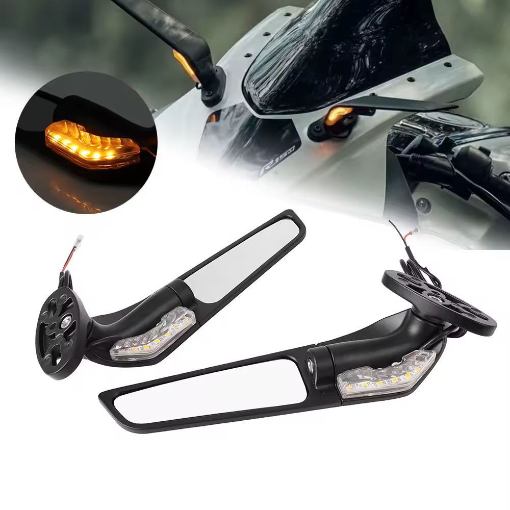 Modified Motorcycle Rearview Side Mirrors Wind Wing Adjustable Rotating with LED Light for Yamaha YZF R6 R25 R3 Suzuki GSXR