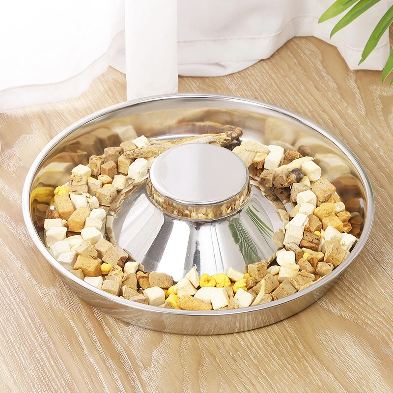 Pet stainless steel dog bowl thickened puppy feeding plate weaning silver stainless steel feeder water basin pet feeder pet supp