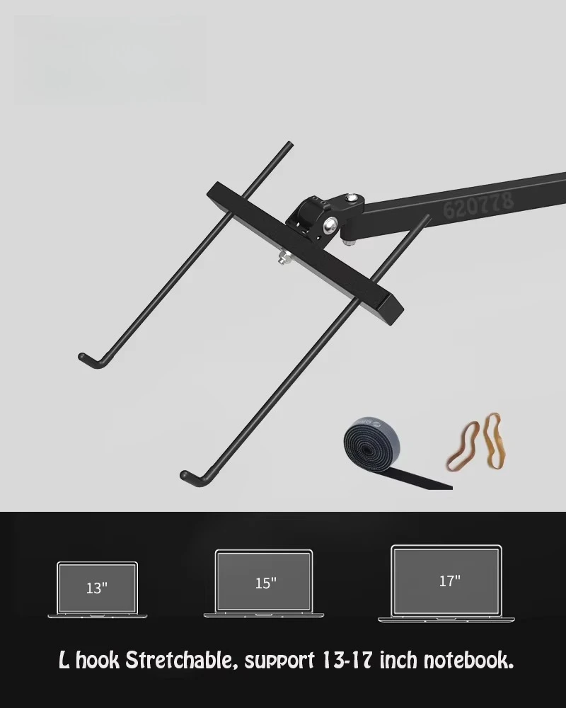 Foldable Black SPCC Material Wall Mount 13-17 Inch Laptop Holder Ultra Long Mechanical Spring Arm Laptop Cooler Retractable