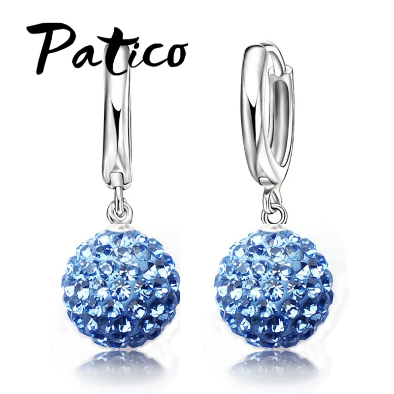 Fast Free Ship 925 Sterling Silver Austrian Pave Disco Ball Hoop Lever Back Earring Woman Jewelry Multi Colors