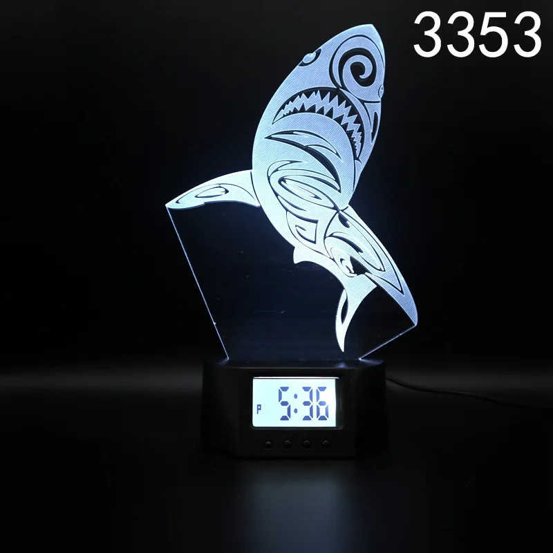 قاعدة الساعة الصغيرة، سمك القرش دولفين راي وغيرها من المخلوقات المائية، ضوء LED ملون، ساعة إبداعية ثلاثية الأبعاد