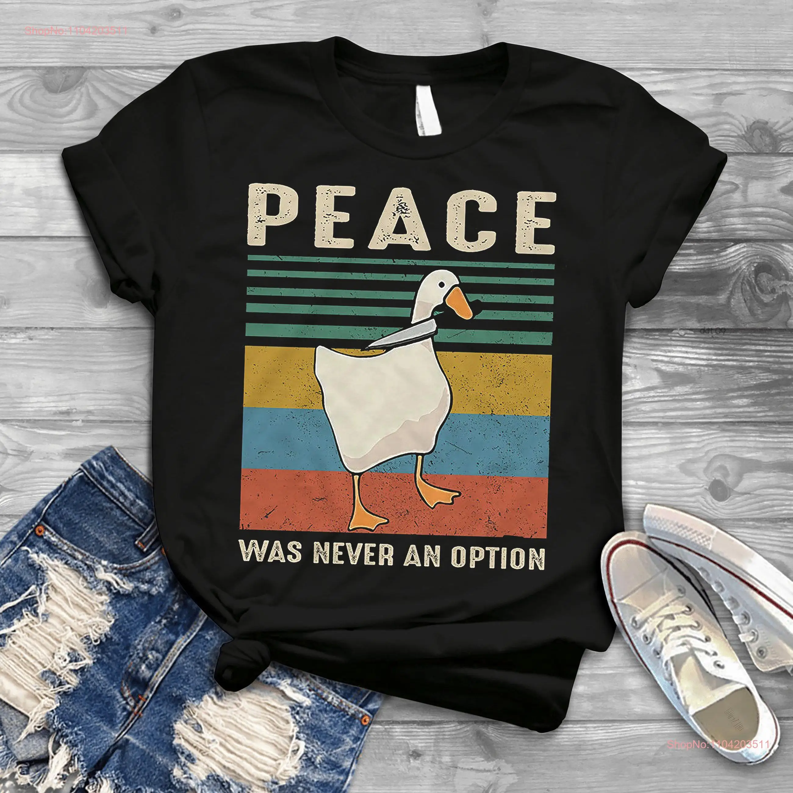 Goose Peace Was Never An Option Vintage T Shirt Funny Gaming Gamer long or short sleeves