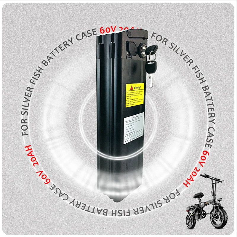 Ebike Battery 60V 20Ah  Lithium ion Battery Pack for Silver Fish Style Electric Bike Battery with Aluminum Case Anti-theft Lock