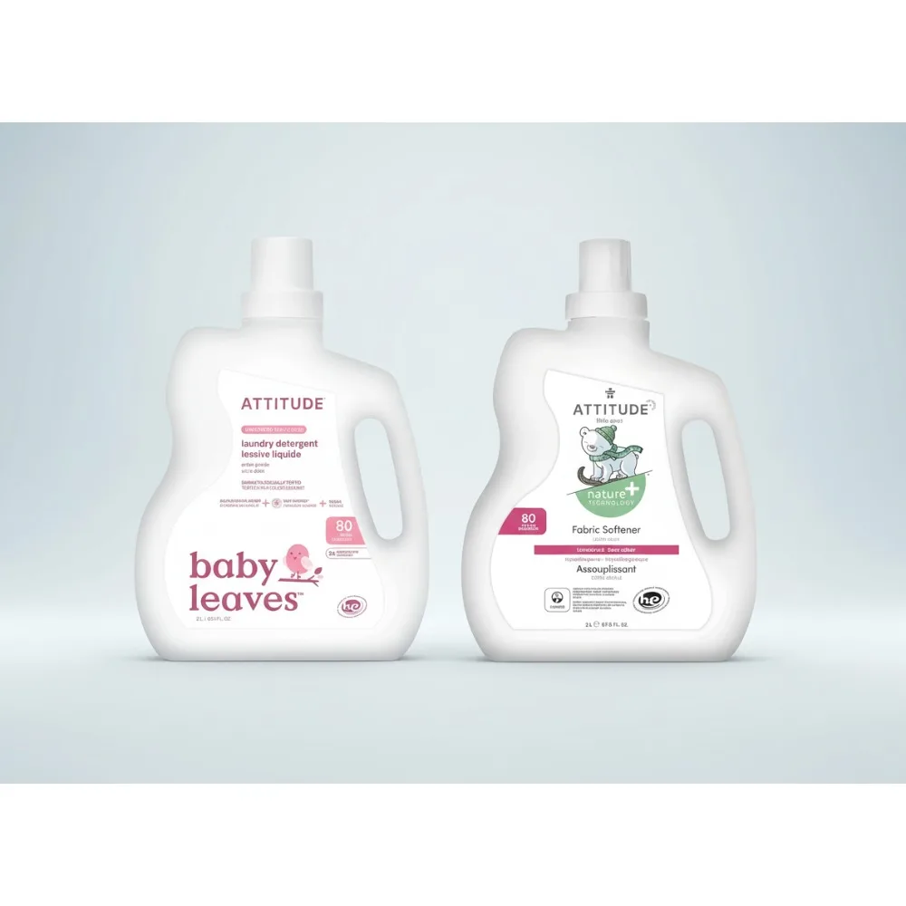 

Baby Laundry Detergent and Fabric Softener Bundle, Plant-Based, Unscented, Vegan, HE Compatible, 80 Loads