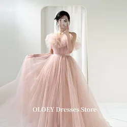 OLOEY Fairy Blush Pink Tulle Wedding Party Dresses Korea Photo shoot Straps Off Shoulder Bridal Gowns Evening Customized